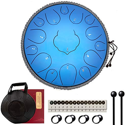 Steel Tongue Drum 15 Töne 13 Percussion Instrument C-Key Handpan Drum (Aqua Blue)