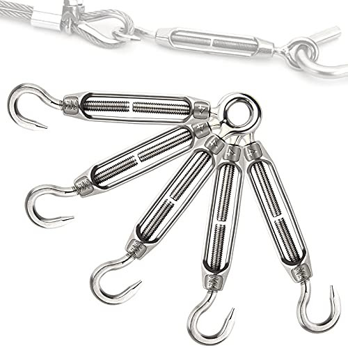 5 Pezzi M5 Tenditore in Acciaio Inox Fune Tension Gancio Tenditore Regolabile in Acciaio Inox Tenditore Occhielli per Regolare l'elasticità della Tenda da Sole, Filo Stendibiancheria