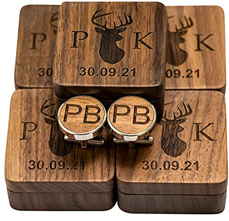 Personalisierbare Manschettenknöpfe aus Walnussholz für Hochzeit und Trauzeug - Mit Holzbox für Herren, 20 X 3.9 MM, Holz, Konglomerat