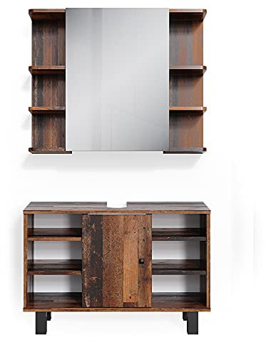 Vicco Badmöbel-Set Fynn, Badezimmerschrank-Set, Antikholz, 2 Teile, Unterschrank 80 cm