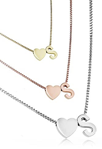 Personalisierte Buchstaben Damen Halskette M Choker Edelstahl l Silber Rose Gold Namenskette | Buchstabenkette Initialkette | Alphabet A-Z | Klassischer schmuck Herz Kette Geschenk für Freundin Mama