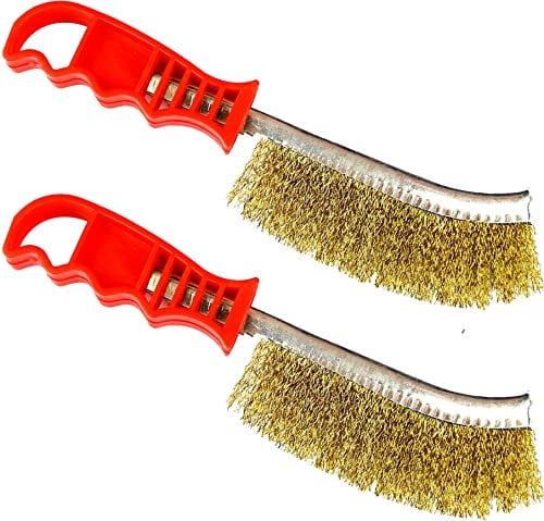 Wire Brush Set of 2, Long Handled Brass Coated Wire Brush for Rust Remover and Paint Cleaning, General Purpose Steel Brush