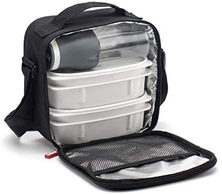 TATAY Kühltasche Klein, 3L Kapazität, mit 2 luftdichten Frischhaltedose (2x 0.5L) und eine wiederverwendbare luftdichte 400-ml-Trinkflasche, Farbe: Schwarz, Maße: 22.5 x 10 x 22 cm