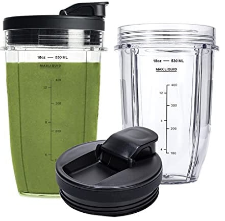 Vasos de repuesto de 18 onzas compatibles con la licuadora Ninja Nutri BN401, SS101, BN400, BN800, BN801, con tapas mejoradas para beber y sellar, convenientes para beber directamente. (paquete de 2)