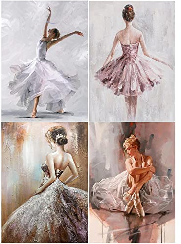 Diamond Painting 4er Set Erwachsene Ballett 30x40 cm Diamond Painting Ballett 5d Diamant Painting Bilder kinder Mädchen Malen nach Zahlen Ballett Diamant Malerei Crystal Strass Stickerei Kreuzstich