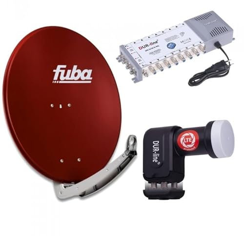 Sat Anlage 16 Teilnehmer | Komplettset - Fuba DAA 780 R Satellitenschüssel 80cm Alu rot + DUR-line Quattro LNB + DUR-line MS 5/16 G-HQ Sat Multischalter 16 Teilnehmer (DVB-S2, HDTV, UHD 4K/8K)