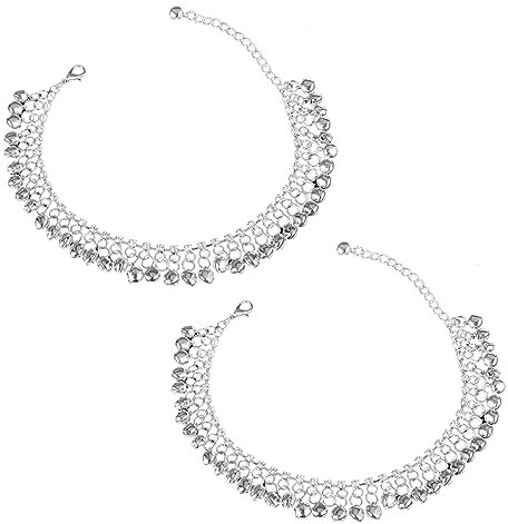 EQLEF Bell cheville pour les femmes de la mode argent plaqué diamants cloches cheville pour femme 2 pièces (Argent)