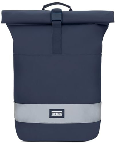 OAK25 Rucksack Damen & Herren Blau - Every Day Rolltop - Reflektierender Fahrradrucksack - Hohe Sichtbarkeit & Sicherheit - Fahrrad Daypack mit Laptop Fach - Wasserabweisend