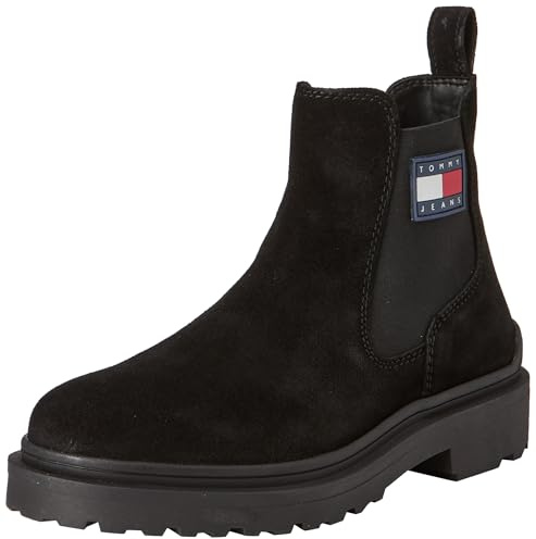 Tommy Jeans Herren Chelsea Boot Suede mit Logo, Schwarz (Black), 45
