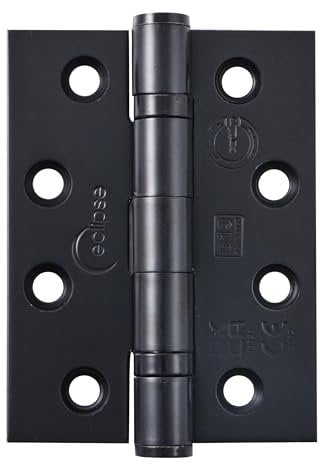 Eclipse Steel Ball Bearing Door Hinges, 4 Inch 102mm, Grade 11, Fire Rated, One Pair & Screws (Matt Black)