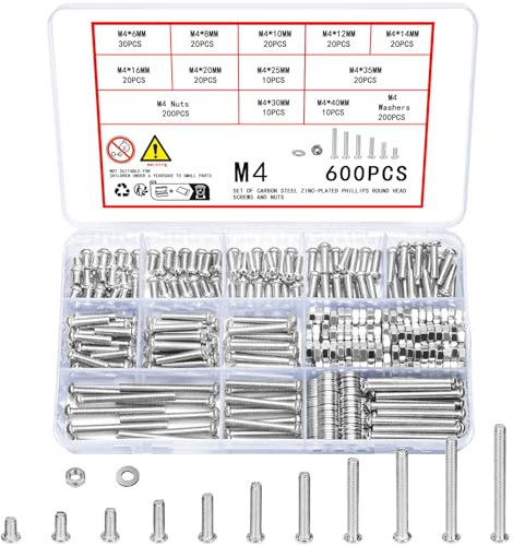 600 Stück M4 Schrauben Set, Linsenkopfschrauben Muttern und Unterlegscheiben Set, Kreuzschlitzschrauben mit Muttern, Gewindeschrauben Maschinenschrauben und Muttern Sortiment Kit(Silber 600 M4)