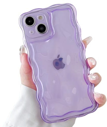 ZTOFERA Wavy Case for iPhone 15, Cute Wave Frame 3D Ripple Design Clear Soft TPU Protective Bumper Lightweight Anti-Yellowing Shockproof Cover for Girls Women, Clear Purple