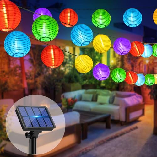 bitjam 12M Solar Lichterkette Lampion Aussen, 25LED Lampions Lichterkette Außen Wetterfest 8 Modi Laterne Solarlichterkette Outdoor IP65 Wasserdicht für Garten Balkon Terrasse Hof Party, Bunt