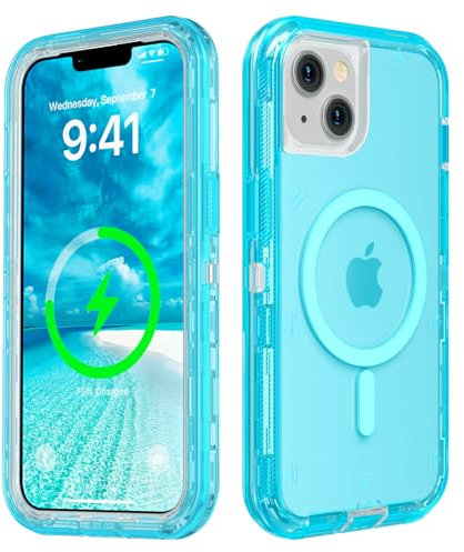 Follaroma for iPhone 14 Plus Case, Compatible with MagSafe, Dual Layer Transparent Magnetic Phone Cases, Heavy Duty Shockproof and Anti-Drop Protective Cover for iPhone 14 Plus, 6.7'', Blue