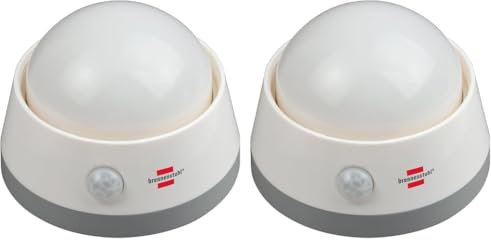 Brennenstuhl LED-Nachtlicht/Orientierungslicht mit Infrarot-Bewegungsmelder (sanftes Licht inkl. Push-Schalter und Batterien) weiß (Packung mit 2)