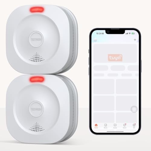 ZYTA WiFi Rauchmelder für den Heimgebrauch, 10-Jahres-Batterie Feuermelder, LED-Indikator Große Test-/Stille-Taste, EN 14604 Norm (2 PCS)