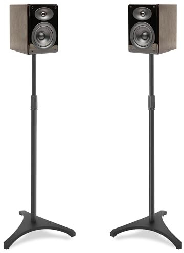 OUUTMEE 2 Packs Adjustable Height Speaker Stands, Heavy Duty 3.6kg Capacity Floor Speaker Stands with Triangle Base & Cable Management for Bookshelf/Satellite Speakers (Black)