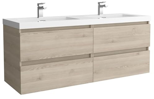 Mueble de Baño BEQUIA 140cm Natural | Lavabo Toscana Carga Mineral Centrado