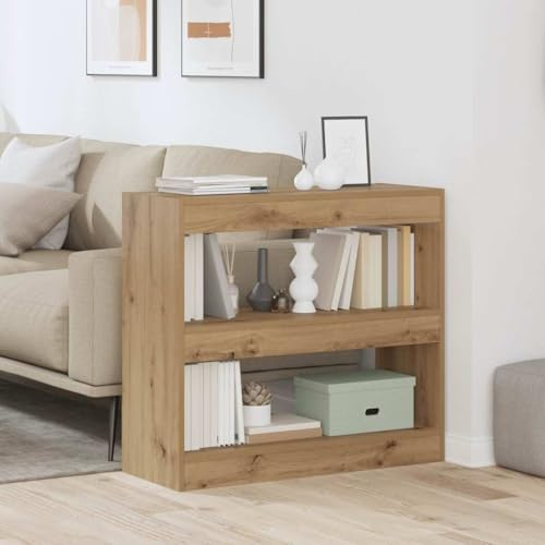 Qnhdfrt Bücherregal 80x30x72 cm Artisan Eiche Holzwerkstoff 2 Etagen Raumteiler Slim Standregal für Bücher Deko Pflanzen kompakt für Wohnzimmer Büro Schlafzimmer Flur