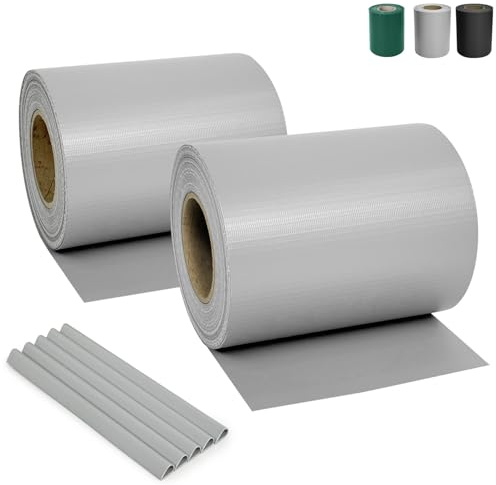 Ribelli 2er Set Sichtschutzstreifen Zaun, 2 Rollen á ca. 35 Meter x 19 cm inkl. 60 Clips, PVC Sichtschutz Zaunfolie, Doppelstabmatten Zaunfolie, Windschutz für Gartenzaun, Balkon, Grau