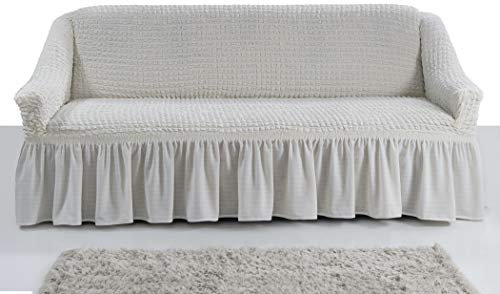 My Palace Giulia Sofabezug 2-Sitzer Rutschfester Sofaüberwurf Couchcover Sofa Überwurf elastische Sofahusse Couchbezug Sofaschonbezug 120-190cm Weiß