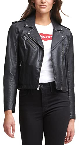 Levi's Women's Faux Leather Classic Motorcycle Jacket (Regular and Plus Sizes), BLACK, X-Large