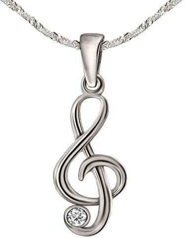 CLEVER SCHMUCK Collier avec pendentif clé de sol - 20 mm - Avec zircone et chaîne Singapour - 45 cm - En argent sterling 925 - Pour femme et fille - Dans une boîte cadeau pliante, Argent sterling,