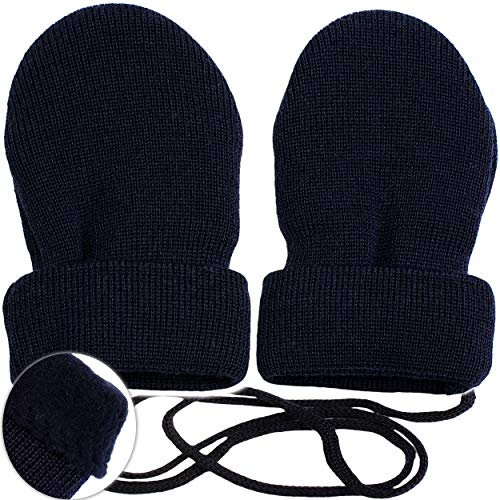 alles-meine.de GmbH sehr weiche Merino-Wolle Strick & Fleece - Fausthandschuhe - dunkel BLAU - Größe: 1 bis 2 Jahre - Baumwolle & Schurwolle - Kinder/Baby - gefüttert - o..