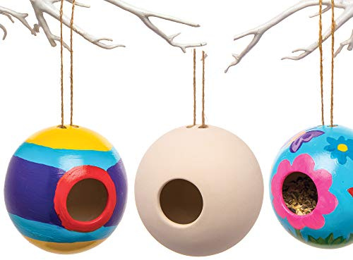 Baker Ross AW304 Ceramic Round Bird Houses (Box of 2) Spring Themed Crafts for Kids to Decorate and Personalise