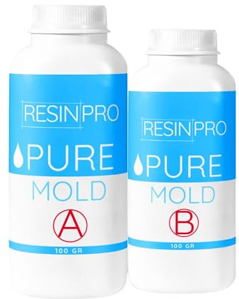 Resin Pro ® Pure Mold Gomma Siliconica Liquida 200g Traslucida Veloce per La Creazione Di Stampi per Resine Epossidiche Poliuretaniche Cera Sapone Gesso Cemento, Durezza 13 Shores, 100% Made in Italy