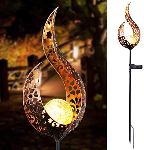 ALLOMN Solar Rasen Lampe, Draussen Solar Licht Garten Dekoration Lampe IP65 Wasserdicht Pfad Rasen Hof Garten Lampen Glas Flammenform Design (Hohle Flamme, 2 PCS)