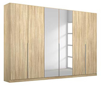 Rauch Möbel Alabama Schrank Kleiderschrank Drehtürenschrank Eiche Sonoma mit Spiegel, Holz, 6-türig inklusive Zubehörpaket Basic 3 Kleiderstangen, 6 Einlegeböden BxHxT 271x229x54 cm
