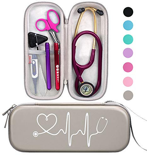 BOVKE Stethoskop Fall für 3M Littmann Classic III, Lightweight II S.E, MDF Acoustica Leichtes Stethoskop, zusätzlicher Raum für medizinische Bandage Schere EMT Trauma Schere und LED Penlights, grau