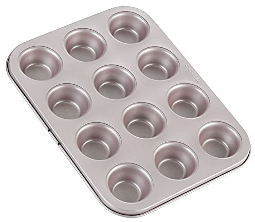 CHEFMADE Mini Muffin Pan, 12-Cavity Non-Stick Mini Cupcake Pan Bakeware for Oven Baking (Champagne Gold)