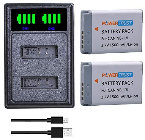 PowerTrust 2Pcs NB-13L Battery with Battery Charger for Canon PowerShot G7X Mark III, G5X, G7X, G9X, G7X Mark II, SX620 HS, SX720 HS, SX730 HS, G9X Mark II, G1 X Mark III, SX740 HS, G5 X Mark II