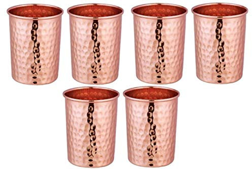 Vaso de agua de cobre puro martillado hecho a mano puro para una buena salud, yoga, vaso de beneficios Ayurveda (vidrio cónico de cobre de 300 ml) (6)
