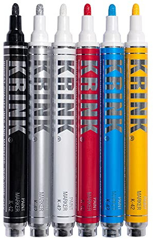Krink K-42 6 Piece Paint Marker Set - Vibrant and Opaque Fine Art Paint Pen for Any Surface - Permanent Marker with Alcohol-Based Paint for Metal Glass Paper Painted Surfaces and More…