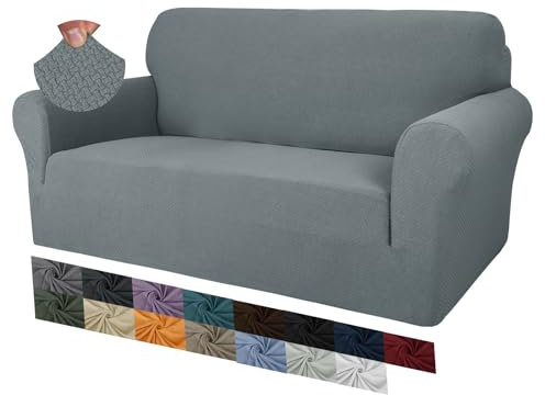 MAXIJIN Creative Jacquard Couchbezüge für 2-Sitzer, Super Stretch rutschfeste Liebessitz Sofabezug für Hunde Haustierfreundliche elastische Protector Loveseat Schonbezüge (2 Sitzer, Hellgrau)