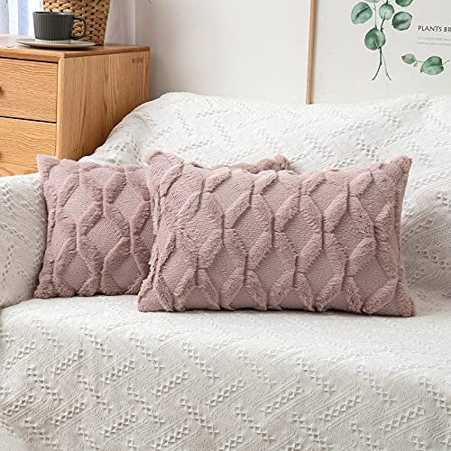 MIULEE Kissenbezüge 2er Set Wolle Sofakissen Sanft Dekokissen Weich Kissenbezug Couchkissen Dekorativ Zierkissenbezug für Sofa Bett Wohnzimmer Schlafzimmer klassischer Style Altrosa 30x50cm