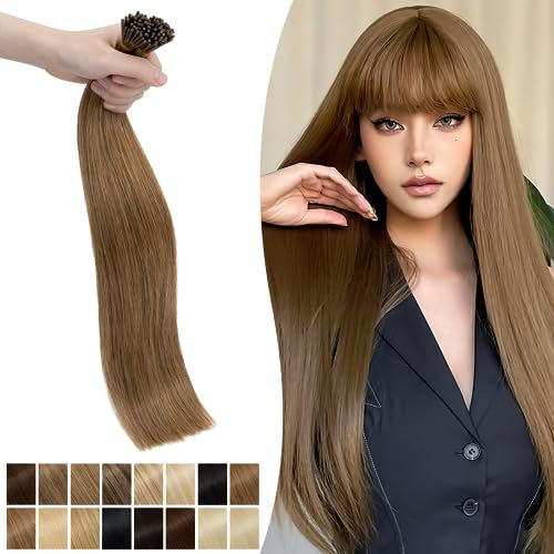 Silk-co 18inch Pre Bonded Stick Tip Human Hair Extensions 1g #06 Light Brown 50 Strands Real Remy Keratin I Tip Hair Extension Straight