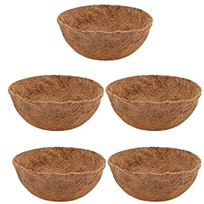 Yeehliny 5 STK Hängepflanzenkorb, Hängender Kokosnuss Hängekorb, Ersatzeinlage, Hängekörbchen für Garten, 25cm (round), Brown, Outdoor