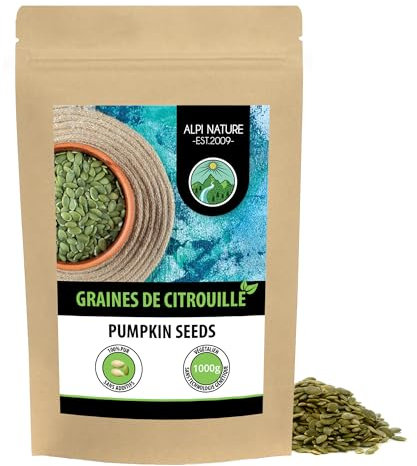 Alpi Nature Graine de Courge 1kg, Graines de Courge Crues et Pelées pour Salades, Smoothies et Desserts