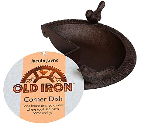 Jacobi Jayne® Iron Old™ Corner Dish Bird Bath - Bird Bath, Drinker, Feeder for Garden. Frost Proof Bowl. Rugged-metal, Free Standing for Garden