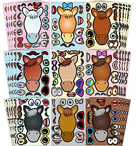 72 Stück Make A Horse Aufkleber Kindergeburtstag Aufkleber Make Your Own Aufkleber Geisterpferd Spielzeug Sticker für Kindergeburtstag Spielaktivitäten Dekorationen, 9 Farben