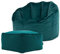 Icon Sirena Sitzsack Sessel mit Hocker für Erwachsene, Blaugrün, Flauschiger Samtstoff, Riesen Sitzsack Samt mit Füllung, Bean Bag Chair, Bequemer Sessel Wohnzimmer, Lounge, Schlafzimmer, Büro