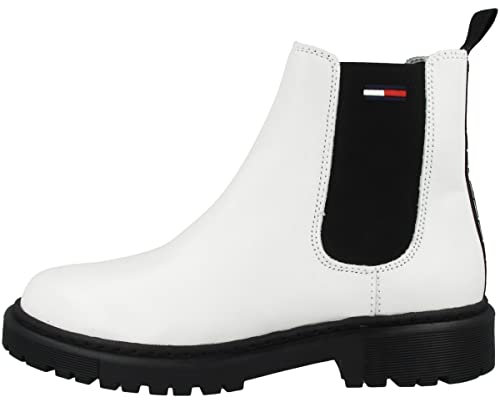Tommy Hilfiger Stivali da donna Tommy Jeans Branded Tap, Ecru Bianco Nero, 41 EU