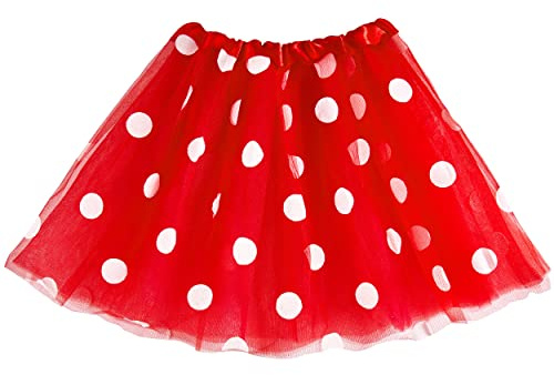 Balinco Tüllrock Maus Kostüm, Tutu für Karneval und Fasching – Rot-weiß gepunktet – Elastischer Bund, Ballett-Rock, Polka Dot Rock, Petticoat