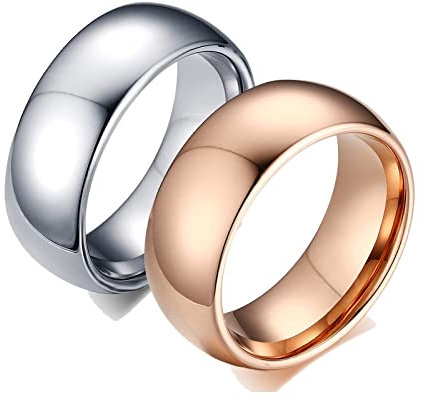 ANAZOZ 2 Stück Eheringe Paarpreis Wolfram 8mm Bombiert Breit Bicolor Ringe Paar Bandringe Herren Ring Breit Silber Rosegold Trauringe Außergewöhnlich Frau:54 (17.2) & Mann:65 (20.7)