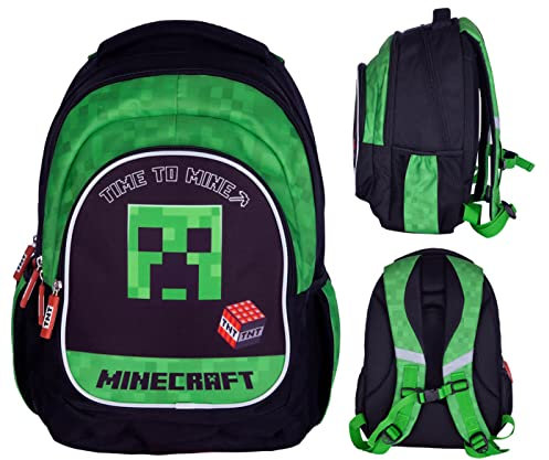 ASTRA Dreifächiger Schulrucksack MOTIV - Minecraft Figuren Rucksack Schultasche Schulrucksack Jungen Creeper Design | licht Rucksack | rucksack jungen Große Kapazität kinder Ranzen
