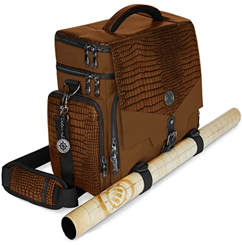 ENHANCE Tabletop RPG-Tasche des Abenteurers, Sammleredition - DND-Tasche mit Tabletop-Miniaturen-Aufbewahrung, Mattenhalter, DND-Würfel- und Token-Taschen, passend für 4-8 Bücher (Drachen Braun)